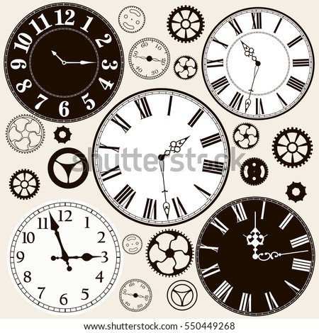 Clock faces with parts. Vector illustration.