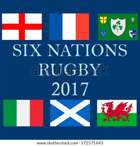 The 2017 Six Nations Championship. Flags of England, France, Ireland, Italy, Scotland and Wales. Vector illustration/