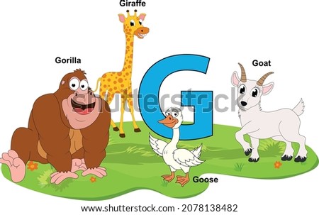 cute animal cartoon with alphabet letter G