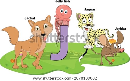cute animal cartoon with alphabet letter J