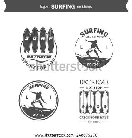 Set of surfing logos, emblems and design elements