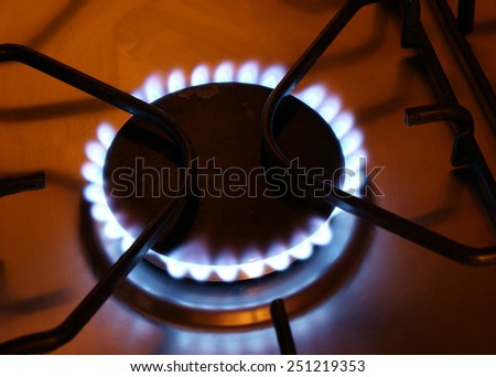 Shale gas stove fire in the dark kitchen