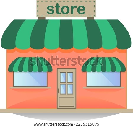 Convenience store face view of shop building with showcase entrance, windods and signboard 