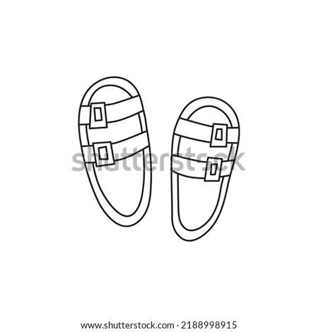 Outline German birkenstocks sandal shoes in doodle style isolated on white background.