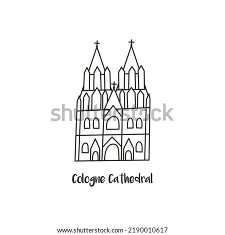 Doodle line Cologne Cathedral building isolated on white background.