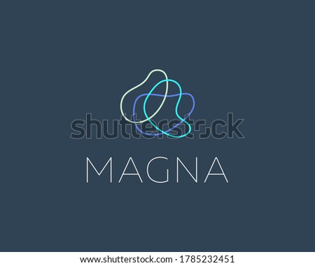 Abstract colorful waves paths threads logo icon design abstract modern minimal style illustration. Circles roads routes vector emblem sign symbol mark logotype. Science tech bio lab icon logo.