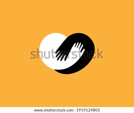 Abstract heart from human hands flat logo template. Creative care, hug, help vector sign icon logotype.