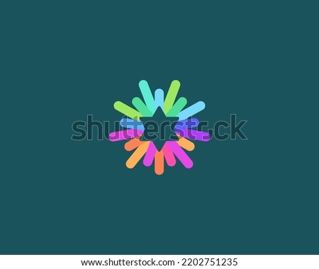 Abstract six pointed star with colorful lines, rays logo. Universal jewish judaism sign. Vector illustration.