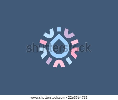 Water drop logo design. Water drop logotype in a frame from colored shapes. Water clean moisture icon. Vector illustration.