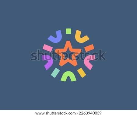 Star logo design. Leader logotype in a frame from colored shapes. Universal success award rating vector sign. Vector illustration.