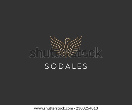 Graceful phoenix bird linear logo. Creative freedom revival symbol. Falcon hawk eagle logotype. Vector illustration.