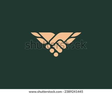 Abstract handshake wings premium logo. Universal deal contract cooperation symbol. Corporate partnership sign. Delivery business cargo icon. Vector illustration