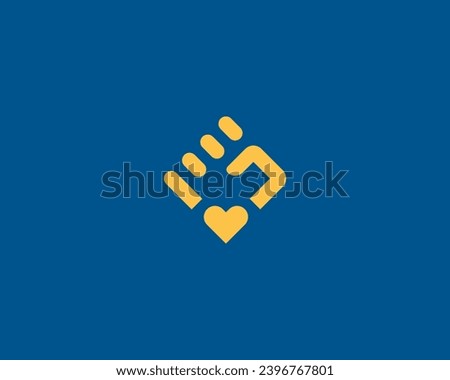 Abstract fist heart logo. Creative love freedom sign. Universal power protest rebel revolution symbol. Vector illustration.