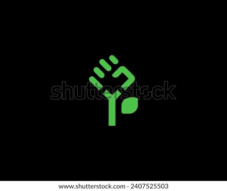 Abstract fist flower logo. Universal power protest rebel revolution symbol. Creative garden plant sign. Vector illustration.