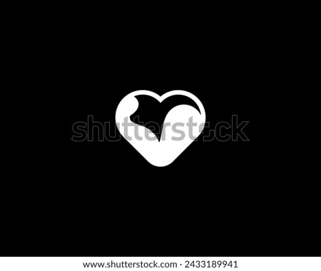 Abstract heart and biceps negative space logo. Universal gym fitness club black and white logotype. Weightlifting bodybuilding sport symbol. Vector illustration.