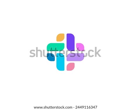 A cross or plus logo from abstract colorful shapes. Universal pharmacy clinic flat logotype. Vector illustration.
