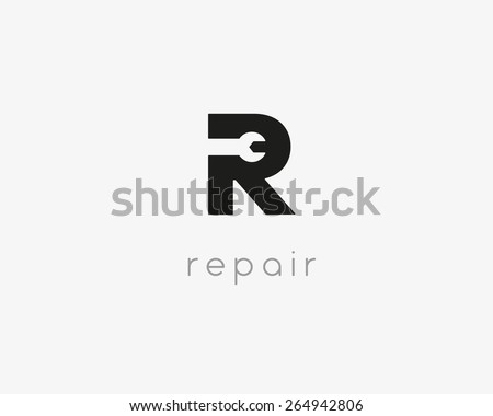 Letter R repair car phone service tool shop sign logo design template. Negative space idea wrench icon vector creative mechanic symbol logotype. 