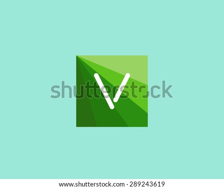 Abstract letter V logo design template. Colorful green leaf global eco vector icon. Modern colorful square symbol