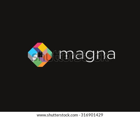 Abstract cube house blocks cargo logo design template. Geometric colorful team media app sign. Universal vector icon