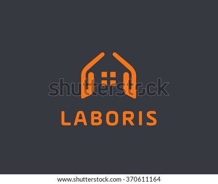 Abstract house hands logo design template. Premium real estate sign. Universal protection care home realty business vector icon. Negative space idea logotype