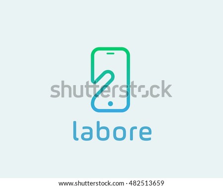 Smart phone linear logo symbol. Touch screen finger monitor mobile phone hand creative sign. Tablet PC, gadget idea vector logotype
