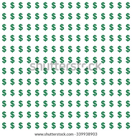 Financial background with signs green dollar in a row and under each other on a white background