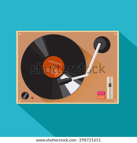 Player for vinyl record. Music flat vector illustration.