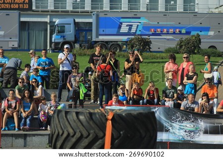 MINSK, BELARUS - September 13, 2014: crowd on Winners\' prospect in the city center at CIty Holiday Celebration