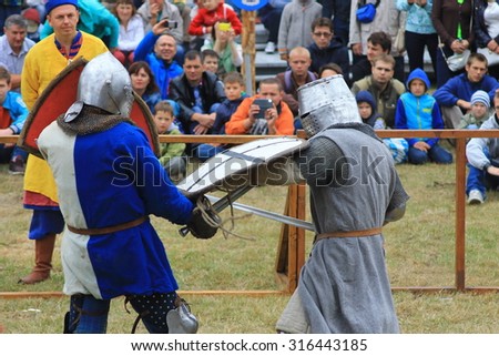 Minsk, Belarus - September, 12, 2015: knight tournament at the city festival