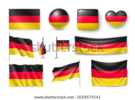Set Germany flags, banners, banners, symbols, flat icon. Vector illustration of collection of national symbols on various objects and state signs