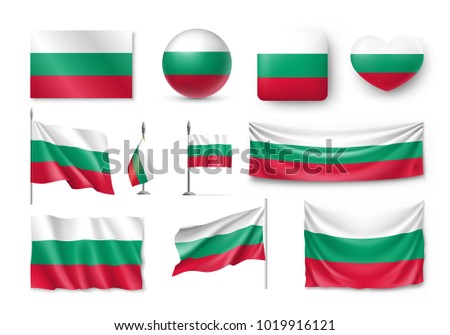 Set Bulgaria flags, banners, banners, symbols, flat icon. Vector illustration of collection of national symbols on various objects and state signs