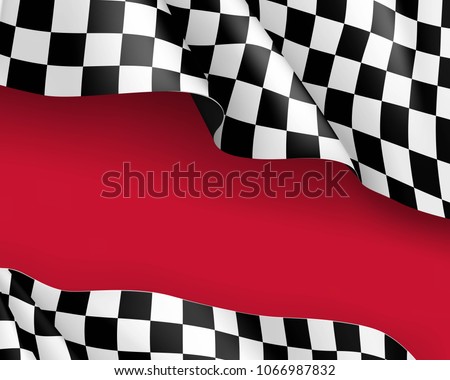 Racing flag canvas realistic red background. Symbol marking start and finish. Vector illustration