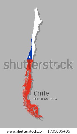 Map of Chile with national flag. Highly detailed editable Chilean map, South America country territory borders. Political or geographical design vector illustration on gray background