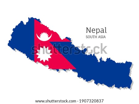 Map of Nepal with national flag. Highly detailed editable map of Nepal, South Asia country territory borders. Political or geographical design element vector illustration on white background