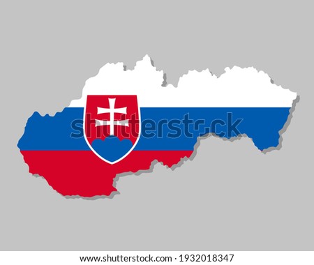 Highly detailed map of Slovakia with flag. Silhouette of European country map with Slovakian flag inside vector illustration on light gray background