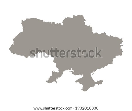 Silhouette of Ukraine country map. Highly detailed editable gray map of Ukraine territory borders with Crimea. Political or geographical design element vector illustration on white background
