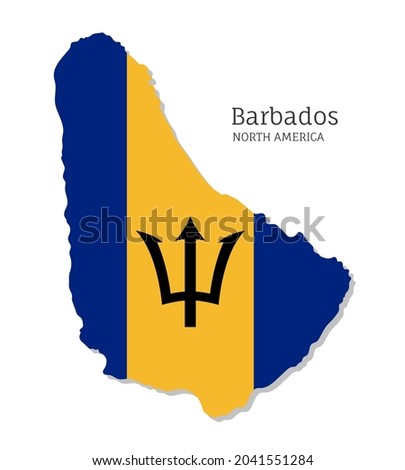 Map of Barbados with national flag. Highly detailed editable map of Barbados, North America country territory borders. Political or geographical design element vector illustration on white background