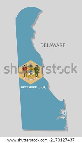 Map of Delaware state with national flag inside. Highly detailed map of USA state with territory borders and federal flag, political or geographical design realistic vector illustration