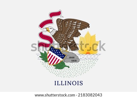 Flag of Illinois, symbol of USA federal state. Illinoisian full frame federal flag with Great seal of Illinois on white background realistic vector illustration