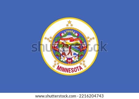 Flag of Minnesota, symbol of USA federal state. Full frame federal flag of Minnesota with seal of state displayed in center on blue field vector illustration