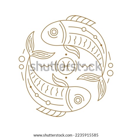 Pisces zodiac astrology horoscope stylized sign thin line. Fishes symbol of esoteric, zodiacal astrological calendar, horoscope constellation vector illustration