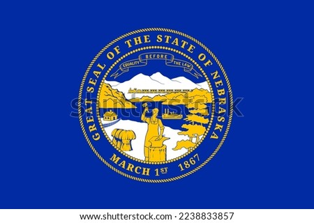 Flag of Nebraska, symbol of USA federal state. Full frame federal flag of Nebraska, blue cloth charged with state seal vector illustration