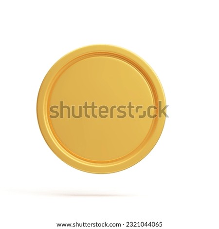 Front view of golden blank coin, 3D rendering. Gold coin floating. Payment, investment, bank, finance, money symbol isolated on white background