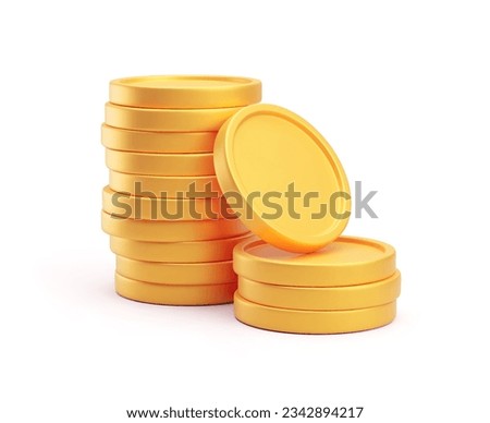 Stacked gold blank metal coins, 3D realistic money, cash, treasure pile. Game assets, payment signs, bank, finance symbols vector illustration isolated on white background