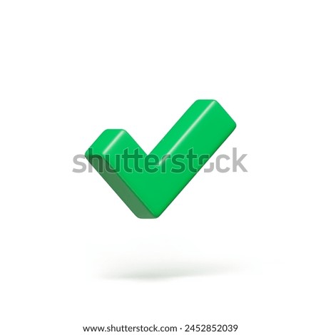 Green right check mark rotating sign 3D realistic. Yes or correct check mark. Validation, approved concept, safe account, confirmed transaction three-dimensional vector
