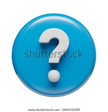 White question mark symbol in blue glossy circle. Interrogation mark icon with 3d effect. FAQ, support, help, solution mark symbol three-dimensional rendering vector illustration