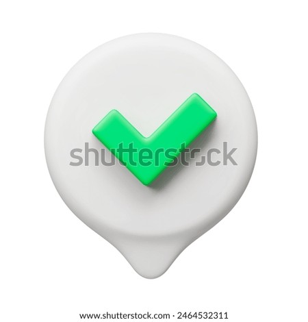 3d green tick mark symbol in chat or thinking bubble. Social media notification sign. Validation, choice symbol, safe account, confirmed transaction three-dimensional vector