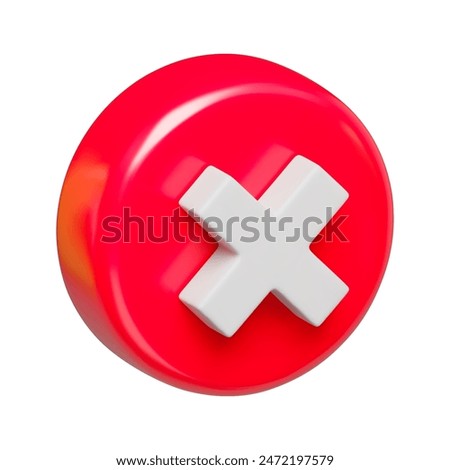 3D realistic multiplication sign icon, red round shaped 3d button. No or incorrect check mark. Disapprove or wrong choice. Mathematical, arithmetic symbol three-dimensional render