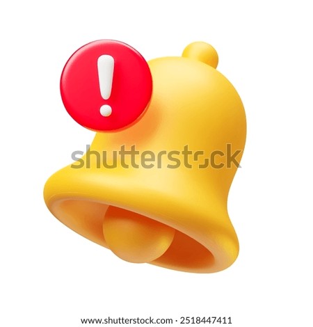 Illustration of ringing bell in 3d style. Minimalistic yellow hand bell. Reminder in phone app. New notification. Social media communication. Vector art of chime isolated on white background