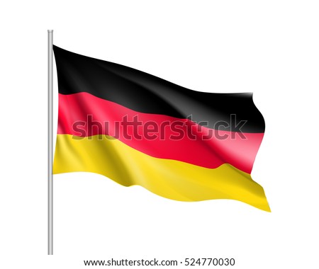 Waving flag of Germany state. Illustration of European country flag on flagpole with red and white colors. Vector 3d icon isolated on white background